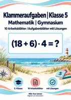Vorschau - Arbeitsblätter - Klammeraufgaben Klasse 5 Gymnasium | Mathematik Sekundarstufe I | 10 Arbeitsblätter / Aufgabenblätter mit Lösungen als PDF - Deckblatt