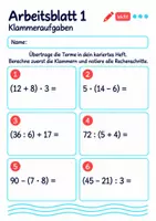 Vorschau - Arbeitsblätter - Klammeraufgaben Klasse 5 Gymnasium | Mathematik Sekundarstufe I | 10 Arbeitsblätter / Aufgabenblätter mit Lösungen als PDF - Seite 1
