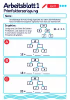 Vorschau - Arbeitsblätter - Primfaktorzerlegung Klasse 5 Gymnasium | Mathematik Sekundarstufe I | 10 Arbeitsblätter mit Lösungen als PDF - Seite 1