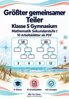 Vorschau - Arbeitsblätter - Größter gemeinsamer Teiler Klasse 5 Gymnasium | Mathematik Sekundarstufe I | 10 Arbeitsblätter mit Lösungen als PDF - Deckblatt