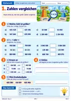 Vorschau - Arbeitsblätter - Große Zahlen vergleichen & ordnen – Mathe Klasse 5 | Zahlengerade, Zahlenfolgen & Lerncheck - Deckblatt