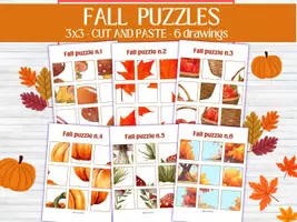 anteprima - Esercizi - Puzzle Autunnali Ritaglia e Incolla 3x3 | Schede Didattiche Uso delle Forbici e Motricità Fine | Gioco di Logica Autunno | Infanzia e Primaria (A4, PDF No Prep) - Pagina di copertina