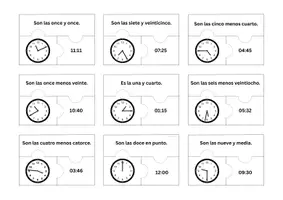 Vorschau - Spiele - Puzle de Español: La hora + Template (Uhrzeit Puzzle) - Seite 1
