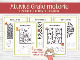 anteprima - Esercizi - 10 Schede Labirinti e Grafomotricità con Animali da Ricalcare | Attività di Attenzione, Pianificazione Visiva e Motricità Fine | Scuola Infanzia ed Elementare (4-6 anni) - No Prep - time fillers - attività riempitempo - early finishers - Pagina di copertina