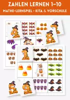 Vorschau - Stationenlernen - Halloween Mathe 1-10 - Zahlen lernen bis 10 – Zählen & Zuordnen. Zahlenspiel und Zuordnungsspiel bis 10, Mathe-Zahlenspiel für Kita & Vorschule. Zählen und Zahlen zuordnen. - Deckblatt