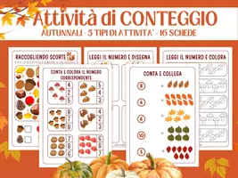 anteprima - Esercizi - Schede Autunnali Conteggio Matematica per Infanzia e Prima Elementare | Attività Numeri 1–10 | Schede Didattiche Stampabili, Giochi Matematici, Conta e Collega, Conta e Colora, I SPY Autunno, Early Algebra - Pagina di copertina
