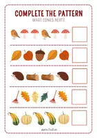 anteprima - Esercizi - Pacchetto Attività di Logica Autunnali - Pattern | Sequenze e Ritmi | Infanzia e Prima Elementare (4-6 anni) | Early Algebra, Completa il Ritmo, Disegni dell'Autunno - Pagina 3
