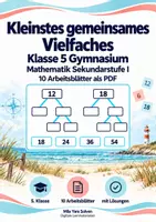 Vorschau - Arbeitsblätter - Kleinstes gemeinsames Vielfaches Klasse 5 Gymnasium | Mathematik Sekundarstufe I | 10 Arbeitsblätter mit Lösungen als PDF - Deckblatt