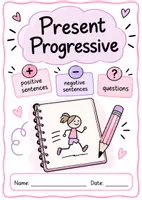 Vorschau - Arbeitsblätter - Present Progressive – Aussagesätze, Verneinungen & Fragen | Englisch Arbeitsblatt - Deckblatt