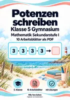 Vorschau - Arbeitsblätter - Potenzen schreiben Klasse 5 Gymnasium | Mathematik Sekundarstufe I | 10 Arbeitsblätter mit Lösungen als PDF - Deckblatt