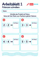 Vorschau - Arbeitsblätter - Potenzen schreiben Klasse 5 Gymnasium | Mathematik Sekundarstufe I | 10 Arbeitsblätter mit Lösungen als PDF - Seite 1