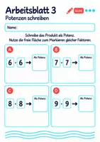 Vorschau - Arbeitsblätter - Potenzen schreiben Klasse 5 Gymnasium | Mathematik Sekundarstufe I | 10 Arbeitsblätter mit Lösungen als PDF - Seite 3