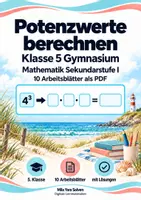Vorschau - Arbeitsblätter - Potenzwerte berechnen Klasse 5 Gymnasium | Mathematik Sekundarstufe I | 10 Arbeitsblätter mit Lösungen als PDF - Deckblatt