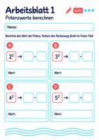 Vorschau - Arbeitsblätter - Potenzwerte berechnen Klasse 5 Gymnasium | Mathematik Sekundarstufe I | 10 Arbeitsblätter mit Lösungen als PDF - Seite 1