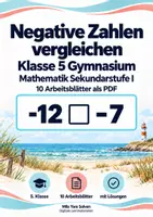 Vorschau - Arbeitsblätter - Negative Zahlen vergleichen Klasse 5 Gymnasium | Mathematik Sekundarstufe I | 10 Arbeitsblätter mit Lösungen als PDF - Deckblatt