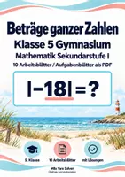 Vorschau - Arbeitsblätter - Beträge ganzer Zahlen Klasse 5 Gymnasium | Mathematik Sekundarstufe I | 10 Arbeitsblätter / Aufgabenblätter mit Lösungen als PDF - Deckblatt
