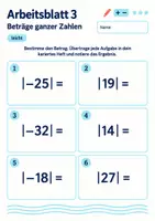 Vorschau - Arbeitsblätter - Beträge ganzer Zahlen Klasse 5 Gymnasium | Mathematik Sekundarstufe I | 10 Arbeitsblätter / Aufgabenblätter mit Lösungen als PDF - Seite 3