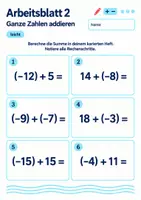 Vorschau - Arbeitsblätter - Ganze Zahlen addieren Klasse 5 Gymnasium | Mathematik Sekundarstufe I | 10 Arbeitsblätter / Aufgabenblätter mit Lösungen als PDF - Seite 2