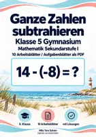 Vorschau - Arbeitsblätter - Ganze Zahlen subtrahieren Klasse 5 Gymnasium | Mathematik Sekundarstufe I | 10 Arbeitsblätter / Aufgabenblätter mit Lösungen als PDF - Deckblatt