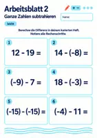 Vorschau - Arbeitsblätter - Ganze Zahlen subtrahieren Klasse 5 Gymnasium | Mathematik Sekundarstufe I | 10 Arbeitsblätter / Aufgabenblätter mit Lösungen als PDF - Seite 2