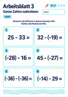 Vorschau - Arbeitsblätter - Ganze Zahlen subtrahieren Klasse 5 Gymnasium | Mathematik Sekundarstufe I | 10 Arbeitsblätter / Aufgabenblätter mit Lösungen als PDF - Seite 3