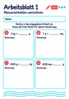 Vorschau - Arbeitsblätter - Masseneinheiten umrechnen Klasse 5 Gymnasium | Mathematik Sekundarstufe I | 10 Arbeitsblätter mit Lösungen als PDF - Seite 1