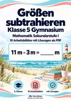 Vorschau - Arbeitsblätter - Größen subtrahieren Klasse 5 Gymnasium | Mathematik Sekundarstufe I | 10 Arbeitsblätter mit Lösungen als PDF - Deckblatt