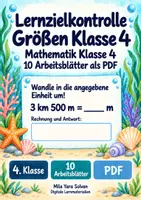 Vorschau - Arbeitsblätter - Lernzielkontrolle Größen Klasse 4 | Mathematik Klasse 4 | 10 Arbeitsblätter als PDF - Deckblatt
