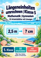 Vorschau - Arbeitsblätter - Längeneinheiten umrechnen Klasse 5 Gymnasium | Mathematik Sekundarstufe I | 10 Arbeitsblätter mit Lösungen als PDF - Deckblatt