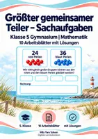 Vorschau - Arbeitsblätter - Größter gemeinsamer Teiler – Sachaufgaben Klasse 5 Gymnasium | Mathematik Sekundarstufe I | 10 Arbeitsblätter mit Lösungen als PDF - Deckblatt