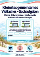 Vorschau - Arbeitsblätter - Kleinstes gemeinsames Vielfaches – Sachaufgaben Klasse 5 Gymnasium | Mathematik Sekundarstufe I | 10 Arbeitsblätter mit Lösungen als PDF - Deckblatt