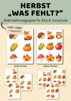 Vorschau - Arbeitsblätter - Herbst Was fehlt Wahrnehmungsspiel für Kita & Vorschule | Konzentrationsspiel 4–7 Jahre | visuelle Wahrnehmung Klasse 1 - Deckblatt