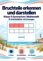 Vorschau - Arbeitsblätter - Bruchteile erkennen und darstellen Klasse 5 Gymnasium | Mathematik Sekundarstufe I | 10 Arbeitsblätter mit Lösungen als PDF - Deckblatt