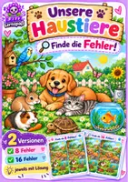 Vorschau - Arbeitsblätter - Haustiere Suchbild mit 8 & 16 Fehlern | inkl. Lösungen - Deckblatt