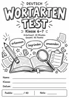 Vorschau - Test - Wortarten Klasse 6-7 Test/Klassenarbeit mit Lösungen - Deckblatt