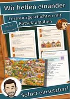 Vorschau - Stationenlernen - Wir helfen einander – Lesespurgeschichte mit Rätselaufgaben (Klasse 1) - Deckblatt