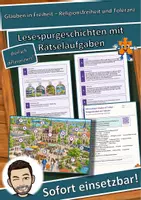 Vorschau - Mal- und Bastelvorlagen - Glauben in Freiheit – Religionsfreiheit und Toleranz – Lesespurgeschichte mit Rätselaufgaben (Klasse 9) - Deckblatt