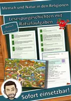 Vorschau - Stationenlernen - Mensch und Natur in den Religionen – Lesespurgeschichte mit Rätselaufgaben (Klasse 7) - Deckblatt