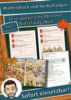 Vorschau - Arbeitsblätter - Blätterdruck und Herbstfarben – Lesespurgeschichte mit Rätselaufgaben (Klasse 1) - Deckblatt
