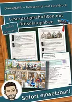 Vorschau - Arbeitsblätter - Druckgrafik – Holzschnitt und Linoldruck – Lesespurgeschichte mit Rätselaufgaben (Klasse 7) - Deckblatt