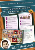 Vorschau - Mal- und Bastelvorlagen - Masken gestalten – Gesichter verwandeln – Lesespurgeschichte mit Rätselaufgaben (Klasse 5) - Deckblatt