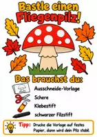Vorschau - Arbeitsblätter - Fliegenpilz basteln, Herbstdeko, Waldmotiv - Kunst Grundschule Klasse 1-4 - Deckblatt