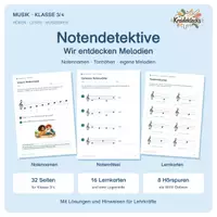 Vorschau - Arbeitsblätter - Notendetektive - Noten lernen & Melodien entdecken .. Musik Klasse 3/4 mit Hörspuren - Deckblatt