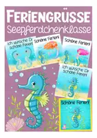 Vorschau - Mal- und Bastelvorlagen - Feriengrüße Sommerferien Seepferdchenklasse - Deckblatt