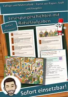 Vorschau - Arbeitsblätter - Collage und Materialbild – Kunst aus Papier, Stoff und Knöpfen – Lesespurgeschichte mit Rätselaufgaben (Klasse 5) - Deckblatt