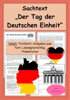 Vorschau - Stundenentwürfe - Sachtext "Der Tag der Deutschen Einheit - 3. Oktober" - Leseverständnis -Textarbeit - Deckblatt
