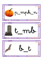 Vista previa - Tarjetas / Manipulativos - INGLÉS - Grafía de vocales letra minúscula ligada (Halloween) - página 1