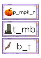 Vista previa - Tarjetas / Manipulativos - INGLÉS - Grafía de vocales letra minúscula de imprenta (Halloween) - página 1