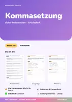 Vorschau - Arbeitsblätter - Kommasetzung | Arbeitsheft + Klassenarbeit | alle Kommaregeln & Satzgefüge | Deutsch Klasse 7/8 | mit Lösungen - Deckblatt