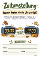 Vorschau - Stundenentwürfe - Zeitumstellung 2026: Uhrzeiten & Zeitspannen üben | Mathematik Klasse 2–4 - Deckblatt